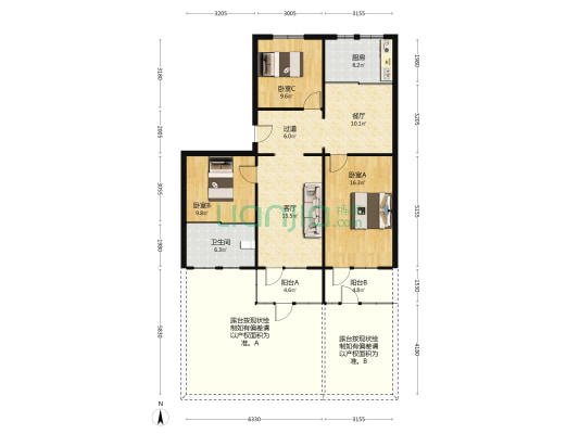 楼下就是三义，接孩子都不用下楼，开窗户就成。-户型图