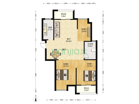 美好香域花境 3室1厅1卫 108平方