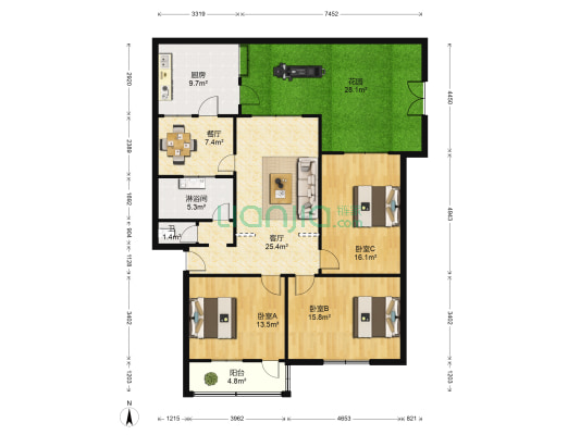 成皋南路7号院 3室2厅2卫 105平方