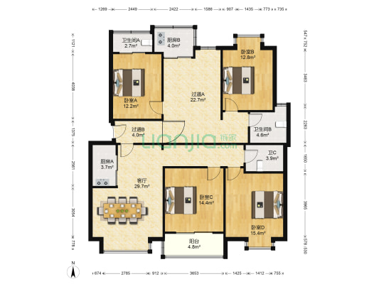 强海苑 4室1厅3卫 159平方