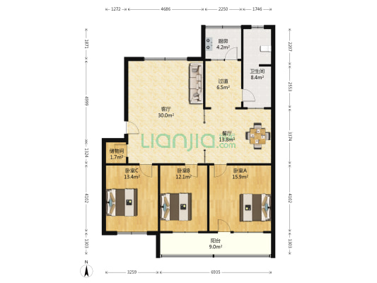 粮机家属院 3室2厅1卫 124平方