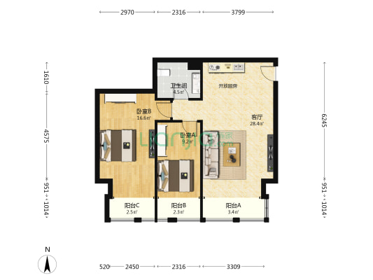 博鸿大厦 2室1厅1卫 95平方