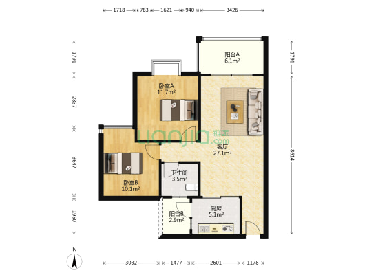 锦绣新城二期 2室1厅1卫 75平方
