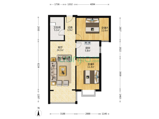 兰西铁苑A区 2室1厅1卫 86平方