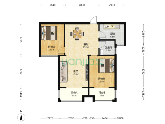 尚书苑 2室2厅1卫 92平方