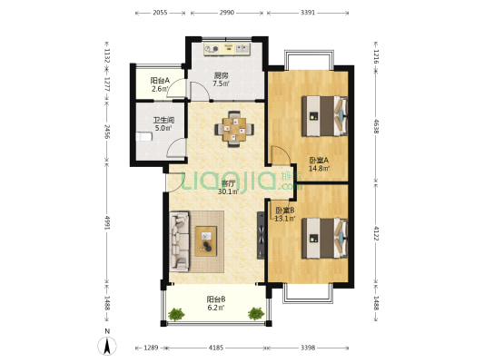 天涯商住楼 2室1厅1卫 98平方