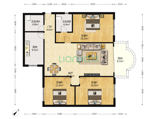 长寿武装部 3室1厅2卫 128平方