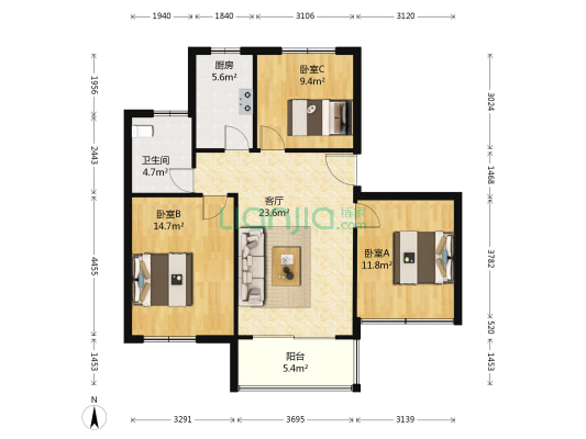 盛景华庭 3室1厅1卫 130平方