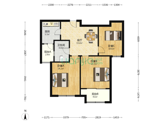 莲岸家园 3室1厅1卫 97平方