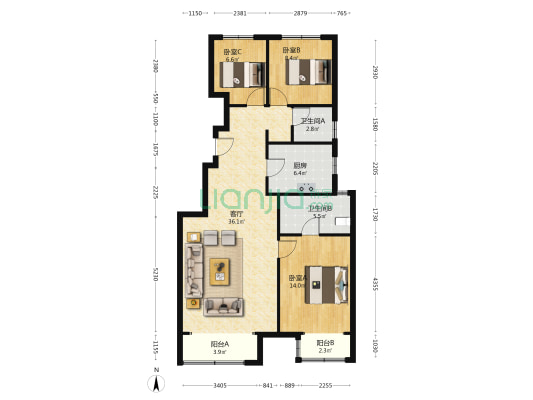 学府澜湾二期 3室1厅2卫 117平方