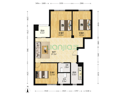泰和馨苑 3室1厅2卫 106平方