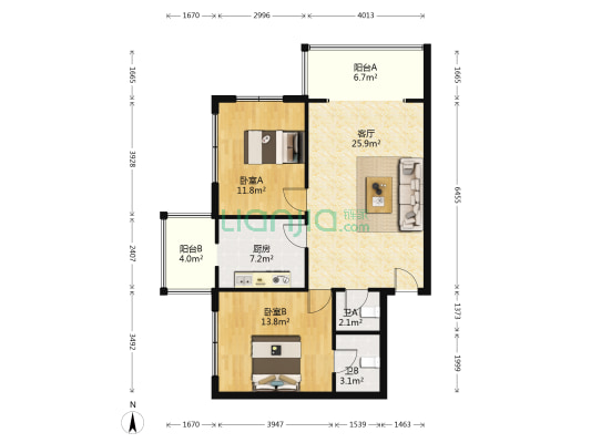学府路 2室1厅2卫 98平方
