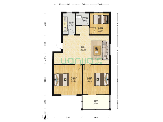 三角洲安置区(和顺小区) 3室1厅1卫 90平方