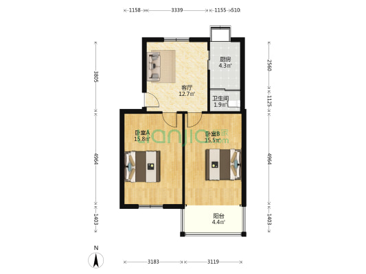 武机宿舍 2室1厅1卫 67平方