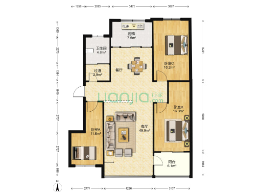 铭海花园东区 3室1厅1卫 147平方