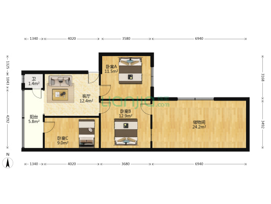 啤酒厂家属院 3室1厅1卫 71平方