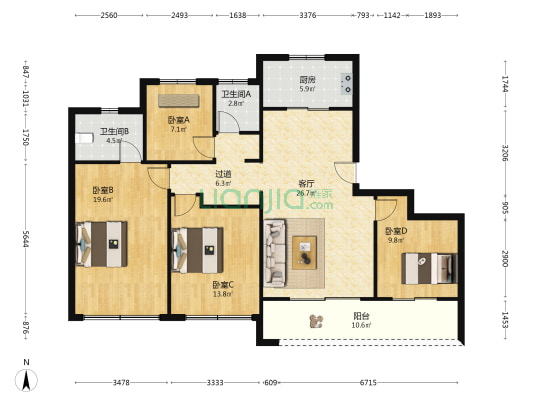 紫阅云宸里 4室1厅2卫 138平方