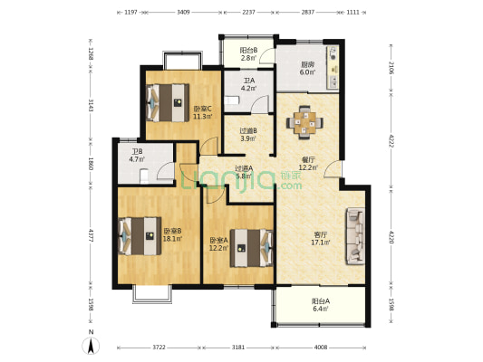 绿川家园 3室2厅2卫 122平方