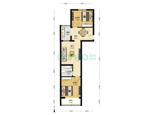 兴怀大街14号院 2室2厅1卫 70平方