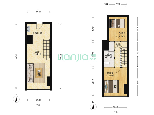 万锦城 2室1厅1卫 80平方
