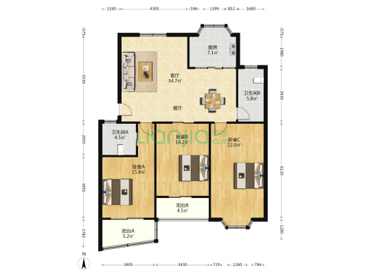佳乐花苑 3室1厅2卫 138平方