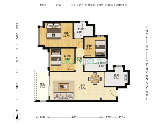 润溪悦里花园 3室1厅2卫 96平方