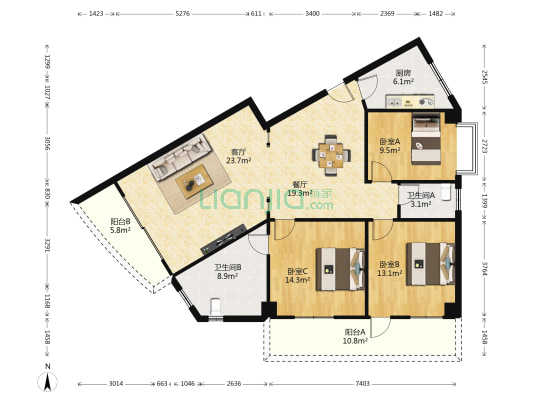 佳佳经典 3室2厅2卫 137平方