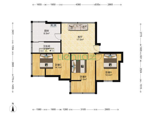 新桂村西五街42号48号 3室1厅1卫 87平方