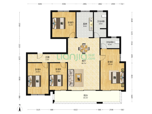东铭雅居 4室1厅2卫 168平方