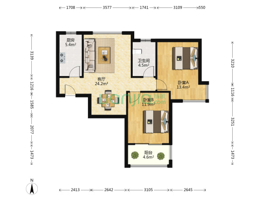 恒泰城品阿奎利亚 2室1厅1卫 86平方