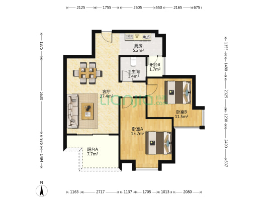 香格里拉二期 2室1厅1卫 84平方