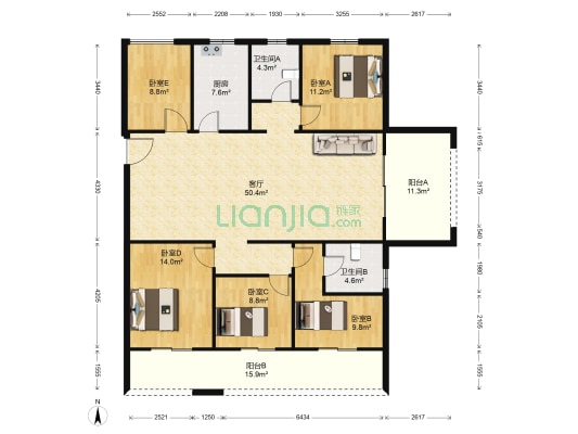 湖滨国际景苑 5室1厅2卫 153平方