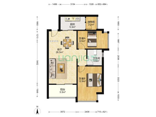 恒大阳光馨苑 2室1厅1卫 88平方