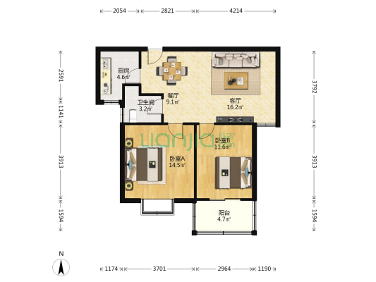 云龙华庭 2室2厅1卫 86平方