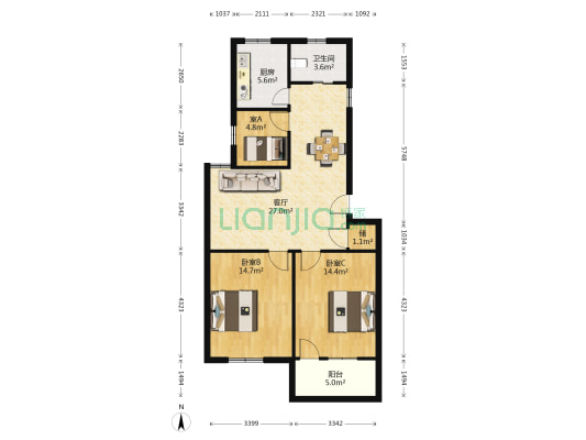 东坝小区 3室1厅1卫 89平方