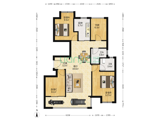 首创禧悦棠礼 4室1厅2卫 110平方