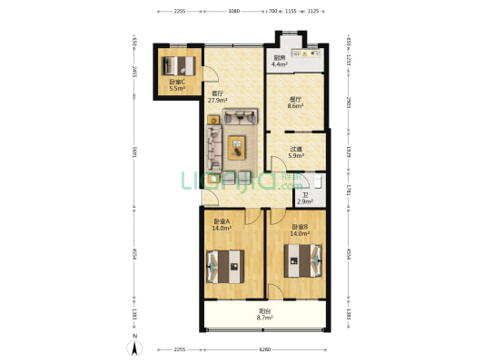 襄城区国税局家属院 3室2厅1卫 106平方