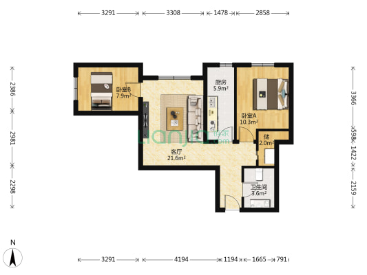 南海雅苑北区 2室1厅1卫 75平方