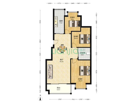 下吕浦锦园 3室1厅1卫 107平方