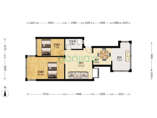 和正巷小区 2室2厅1卫 58平方