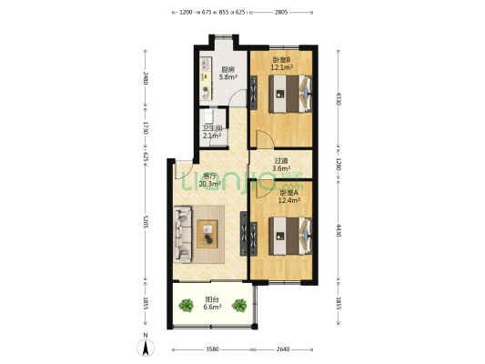 京山北路 2室1厅1卫 74平方