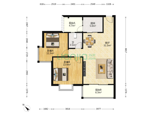福星颐美香庭 2室1厅1卫 88平方