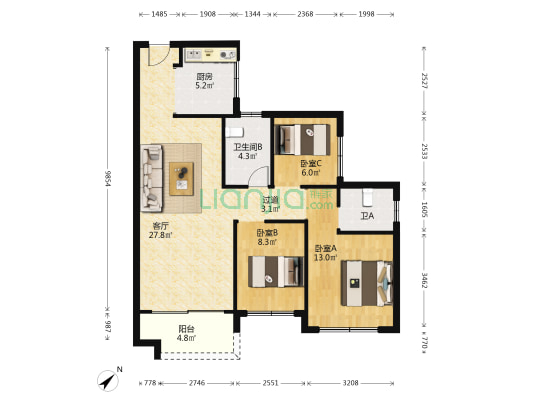 恒大依山海湾 3室1厅2卫 99平方