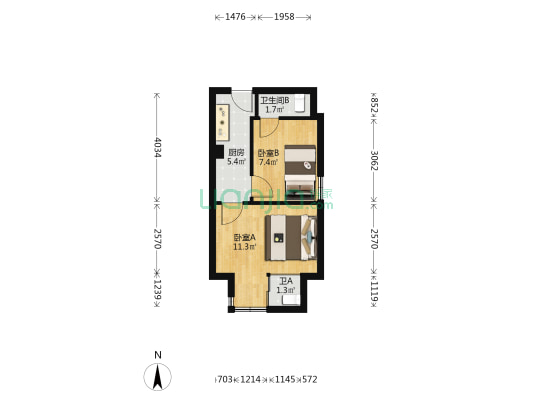 俊领国际酒店公寓 2室0厅2卫 41平方