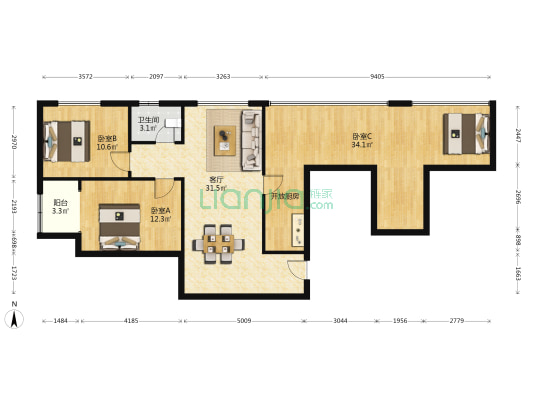 富华园 3室1厅1卫 90平方