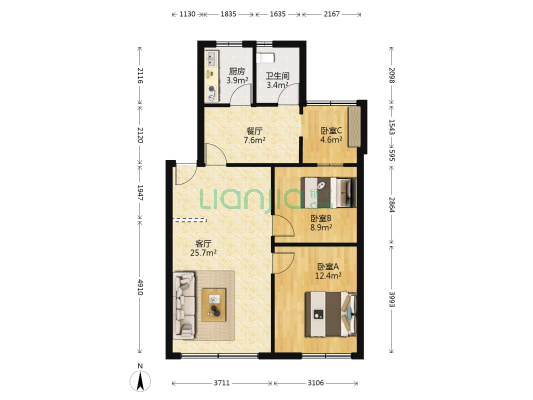 大石坝育航村 3室2厅1卫 81平方