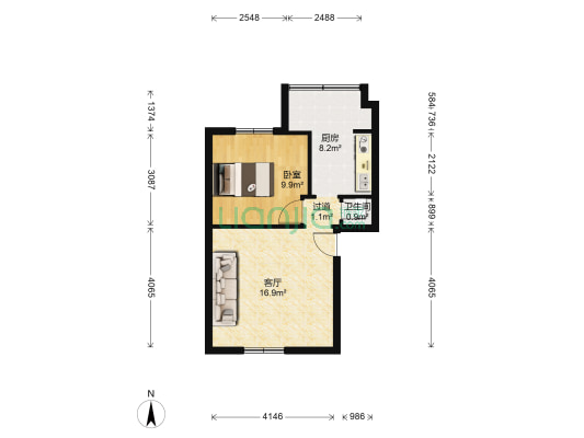 一环路北一段270号 1室1厅1卫 45平方