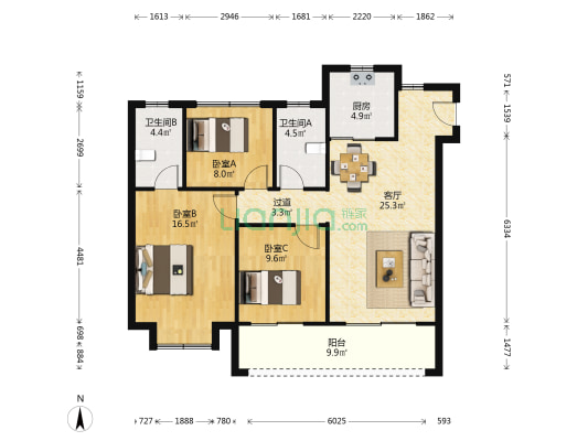 悦茂花园观邸 3室1厅2卫 116平方