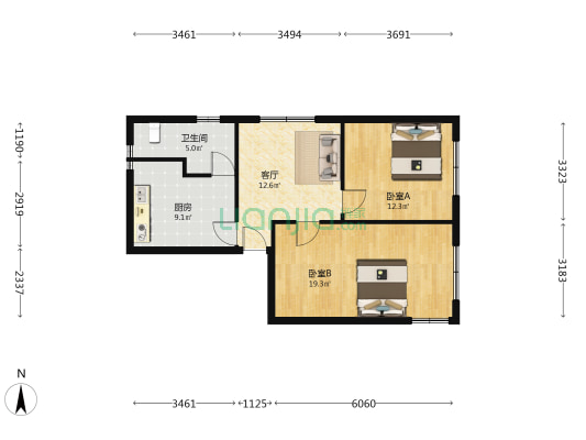爱心公寓 2室1厅1卫 72平方