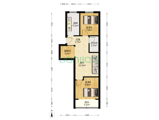 人民二路 2室1厅1卫 42平方